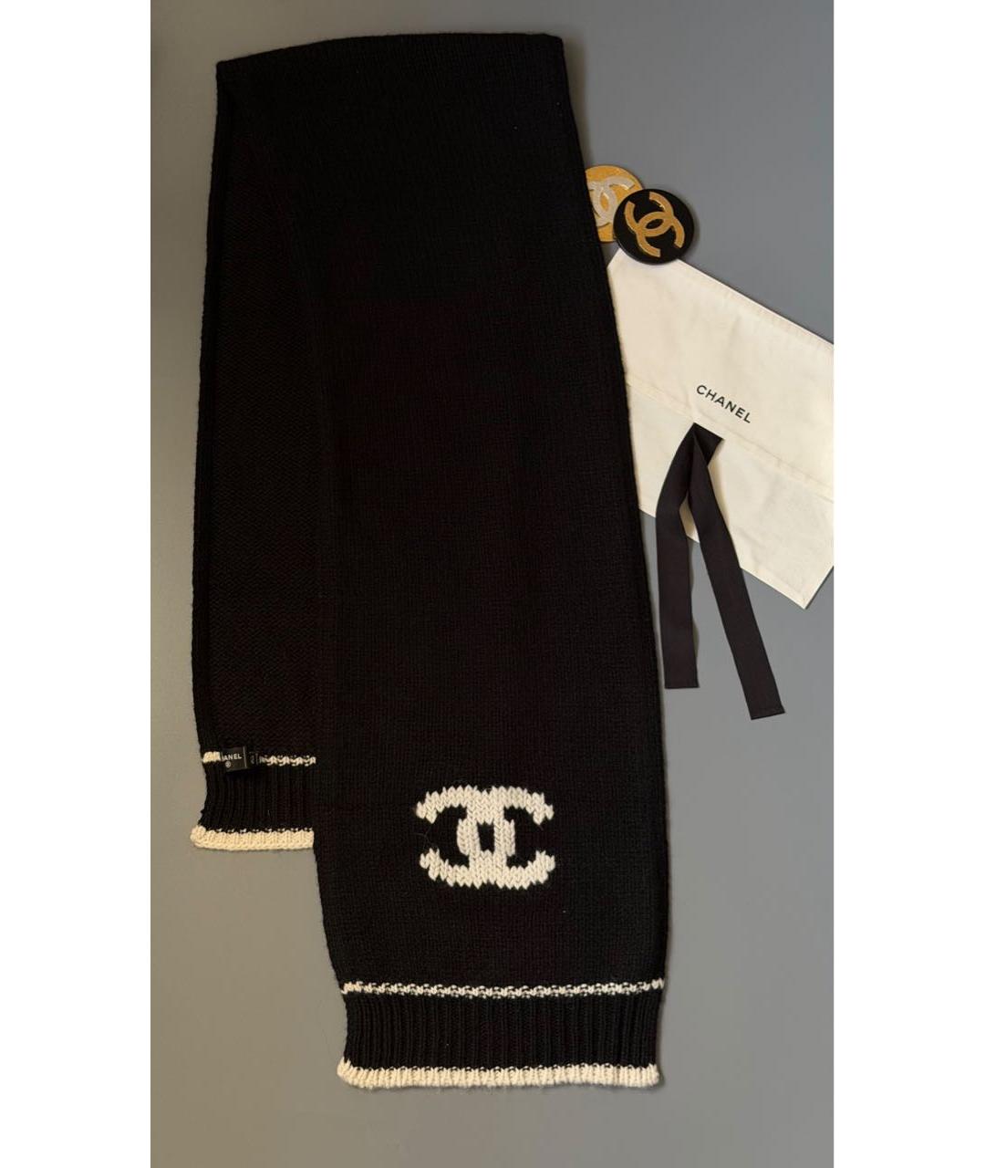 CHANEL Черный шерстяной шарф, фото 2