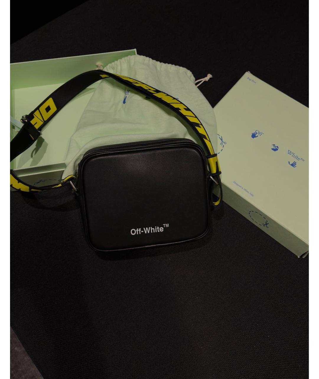 OFF-WHITE Черная кожаная сумка на плечо, фото 3