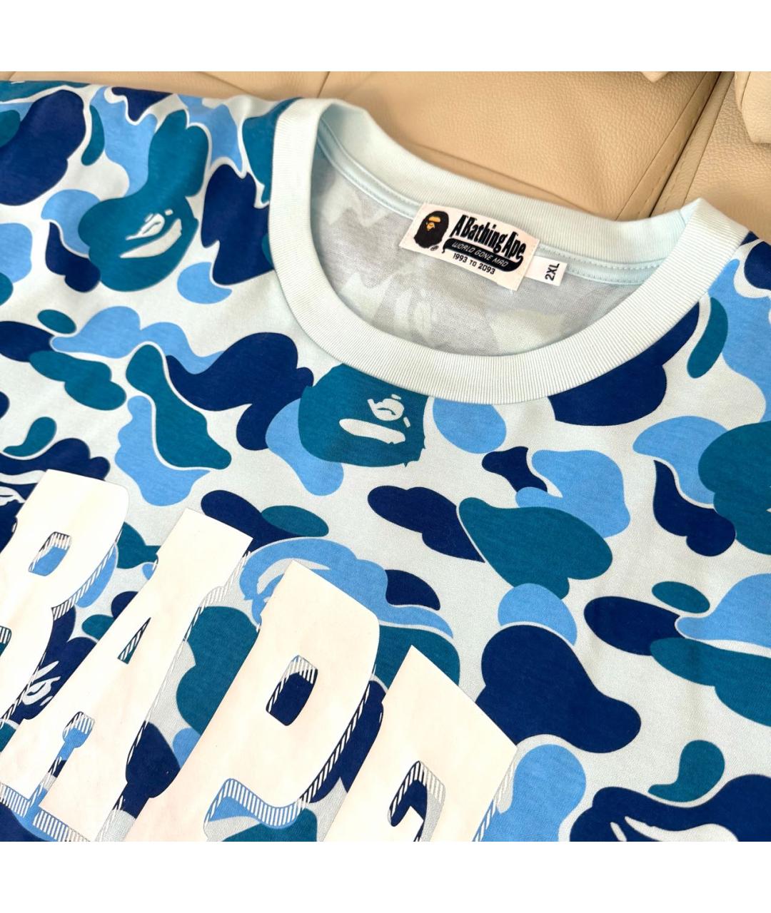 A BATHING APE Голубая хлопковая футболка, фото 3