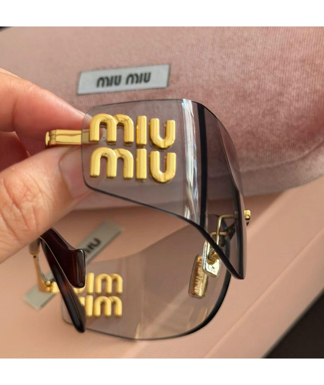 MIU MIU Золотые металлические солнцезащитные очки, фото 5