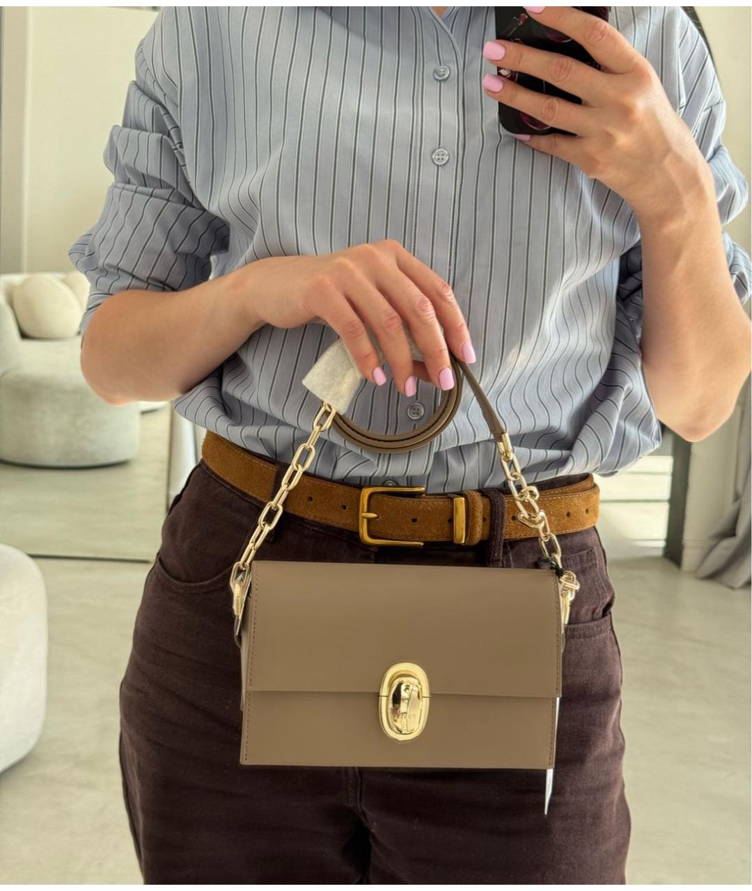 FURLA Коричневая кожаная сумка через плечо, фото 5