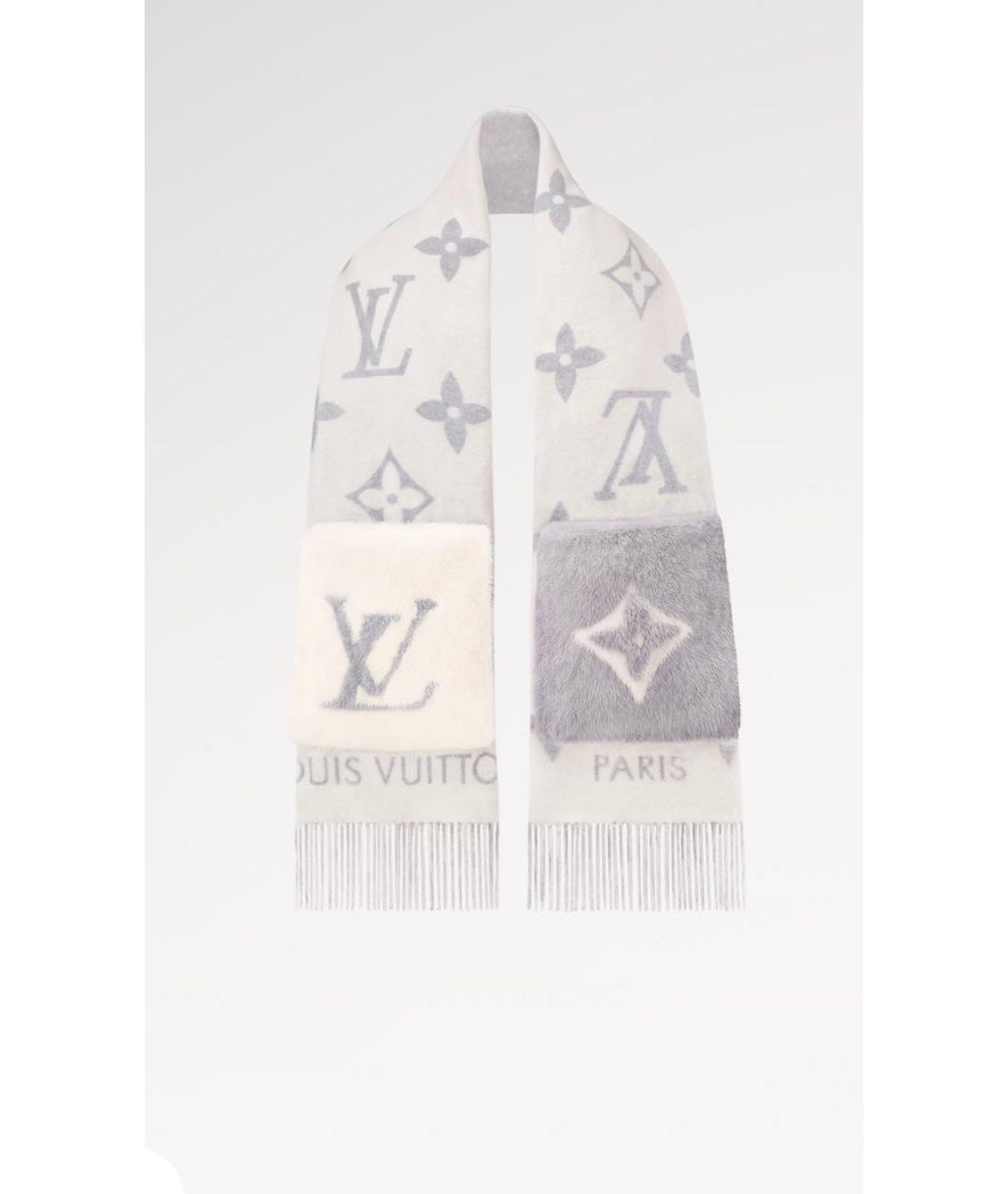 LOUIS VUITTON Серый кашемировый шарф, фото 4