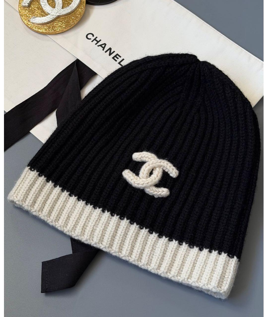CHANEL Черная шерстяная шапка, фото 3