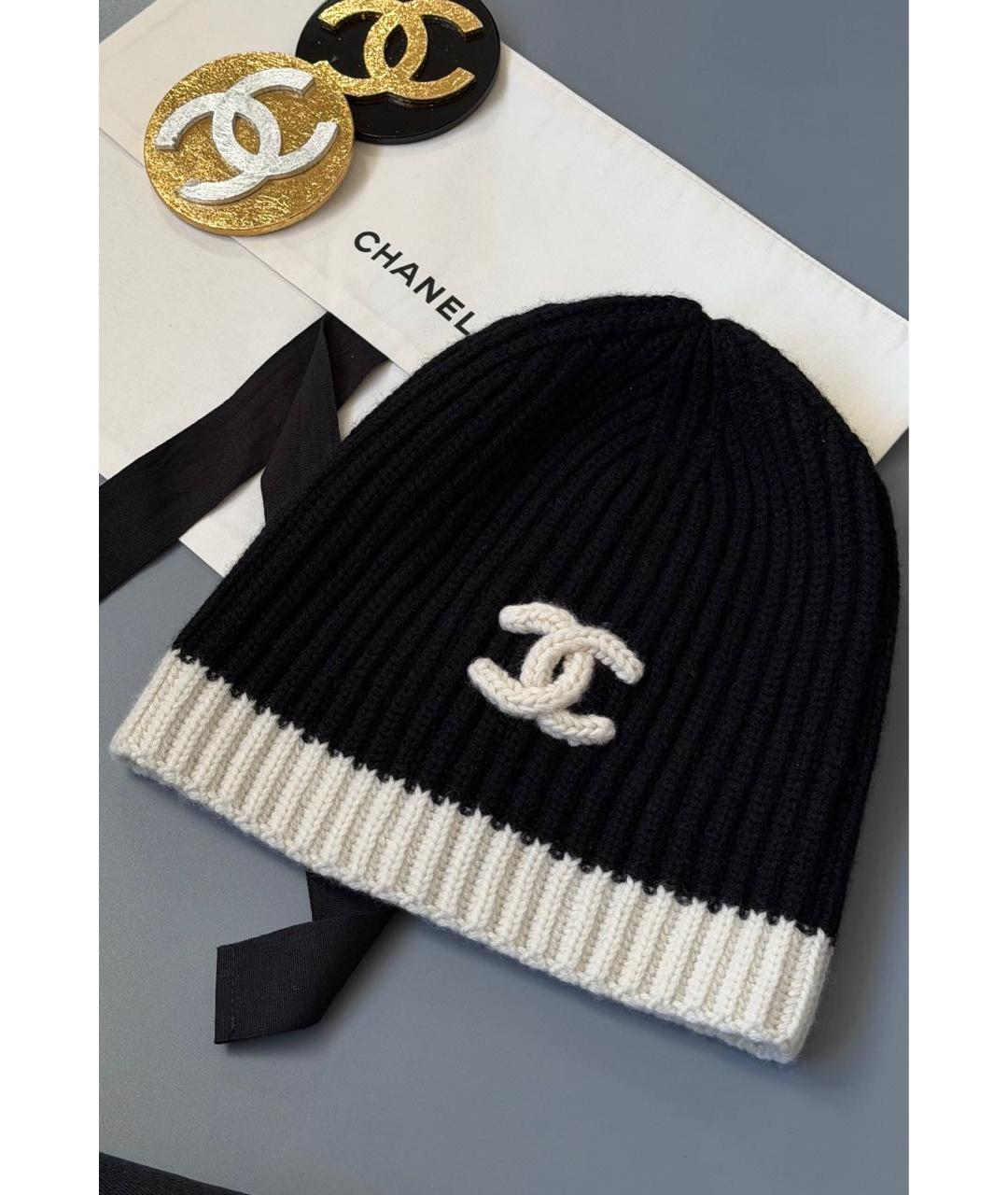 CHANEL Черная шерстяная шапка, фото 2