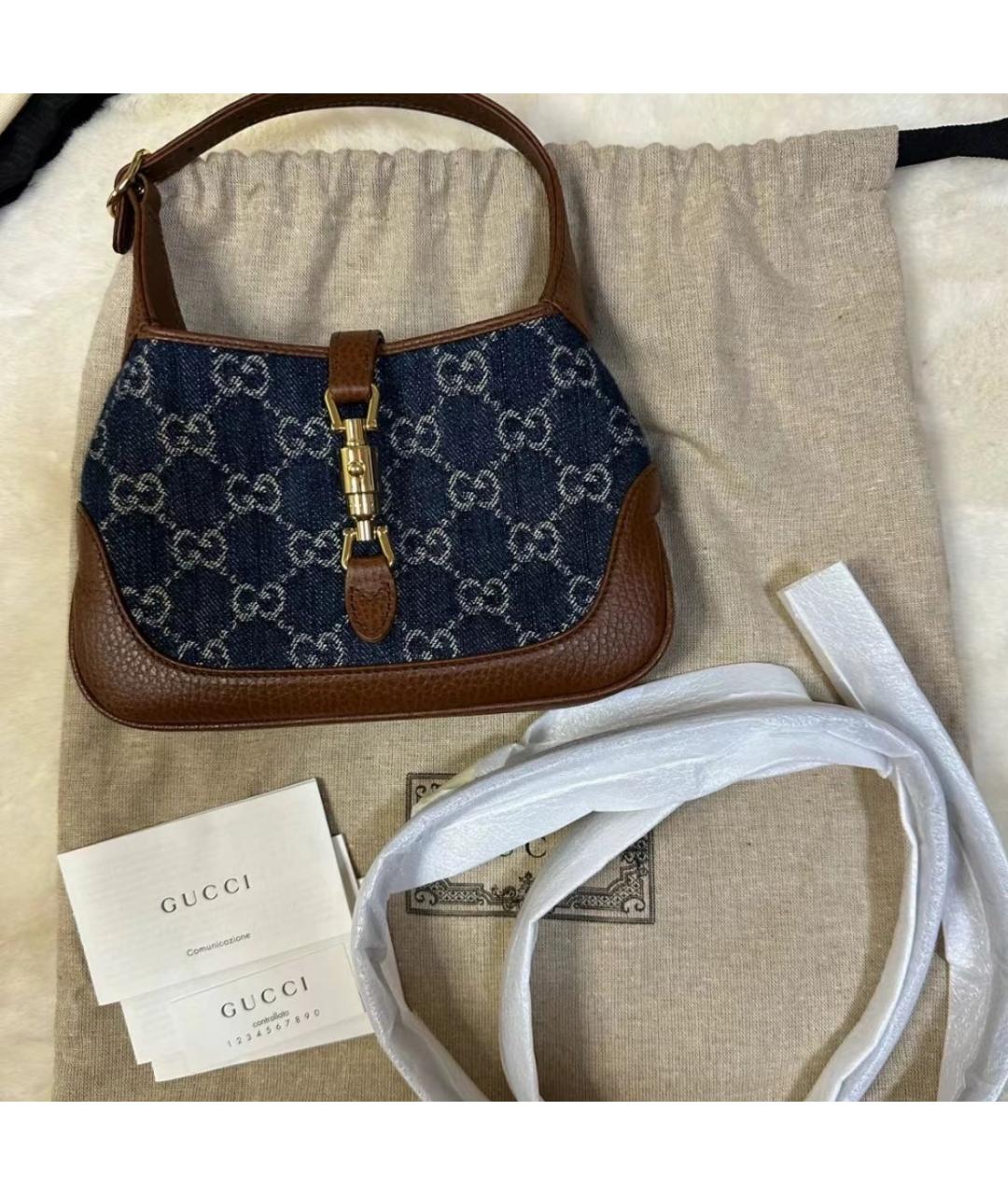 GUCCI Синяя сумка через плечо из канвы, фото 5