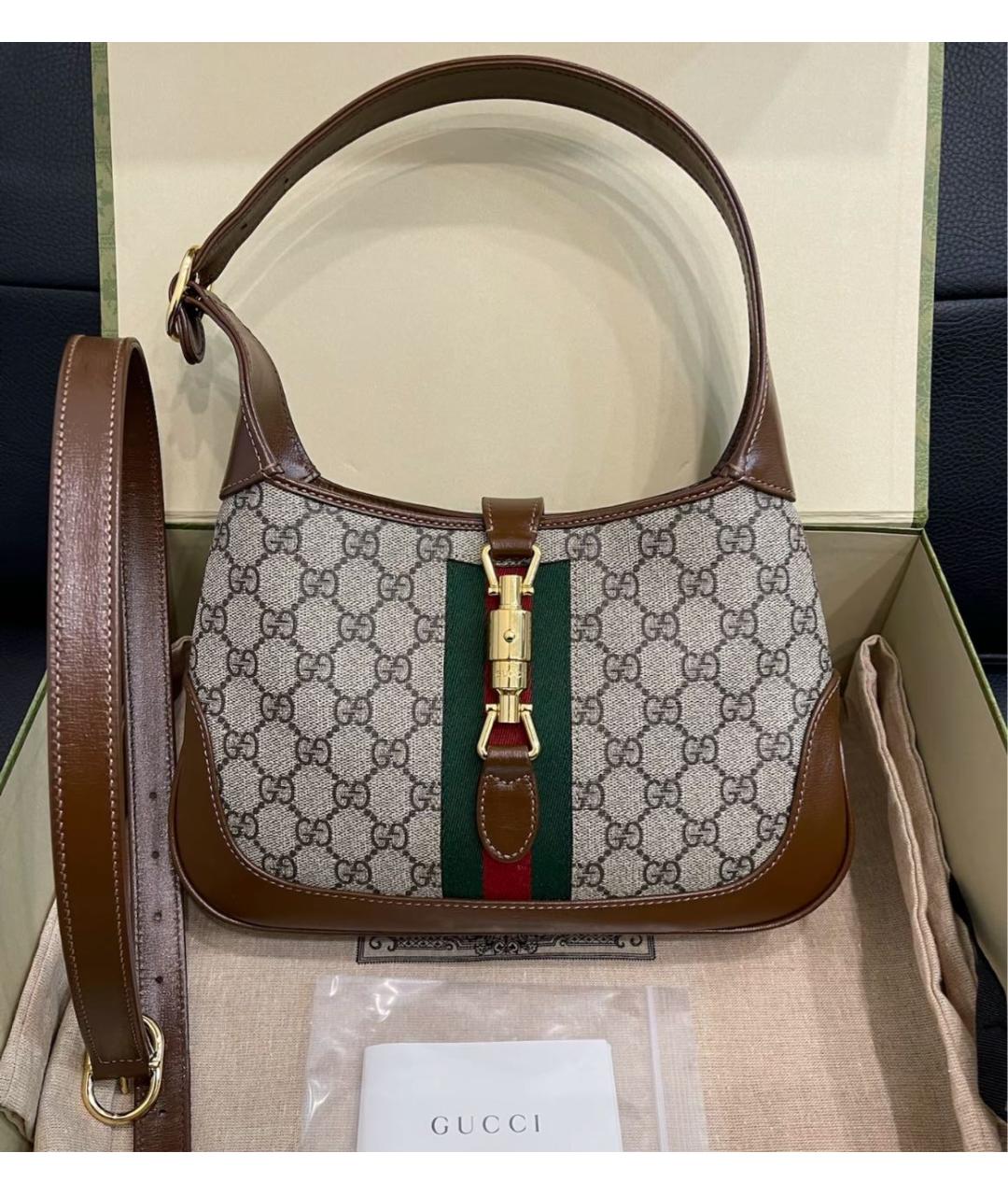 GUCCI Бежевая сумка через плечо из канвы, фото 4