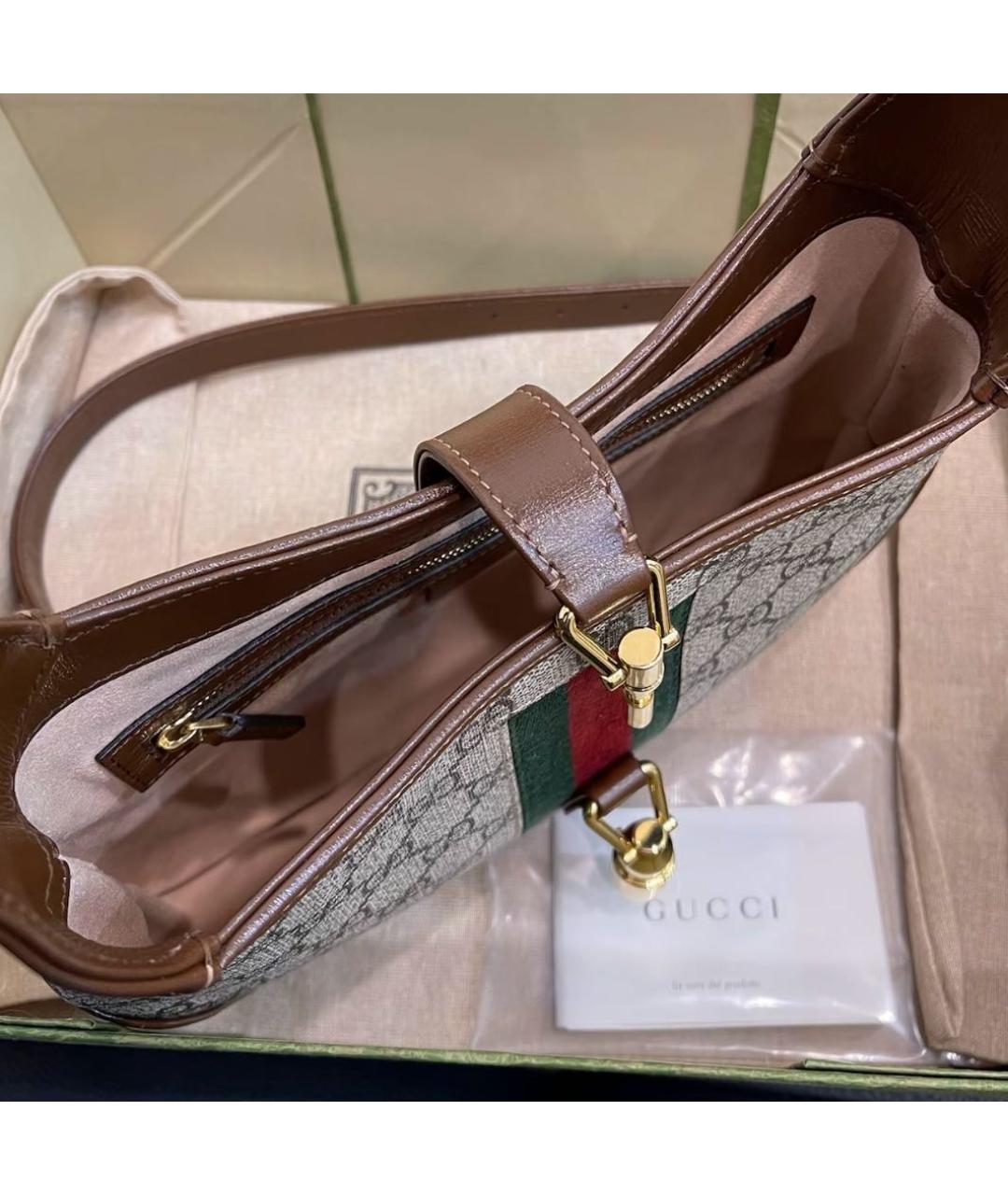 GUCCI Бежевая сумка через плечо из канвы, фото 7