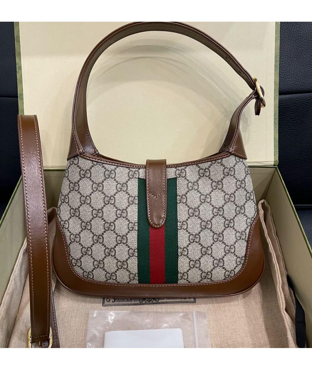 GUCCI Бежевая сумка через плечо из канвы, фото 5