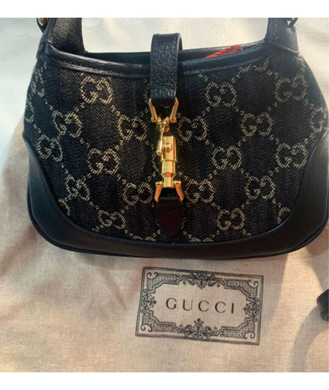 GUCCI Черная сумка через плечо из канвы, фото 5
