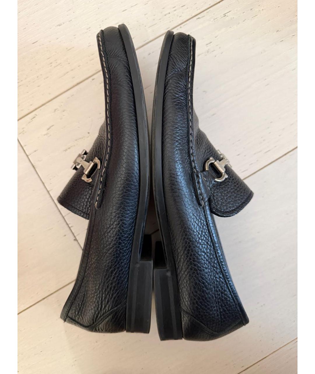 FERRAGAMO Черные кожаные лоферы, фото 3