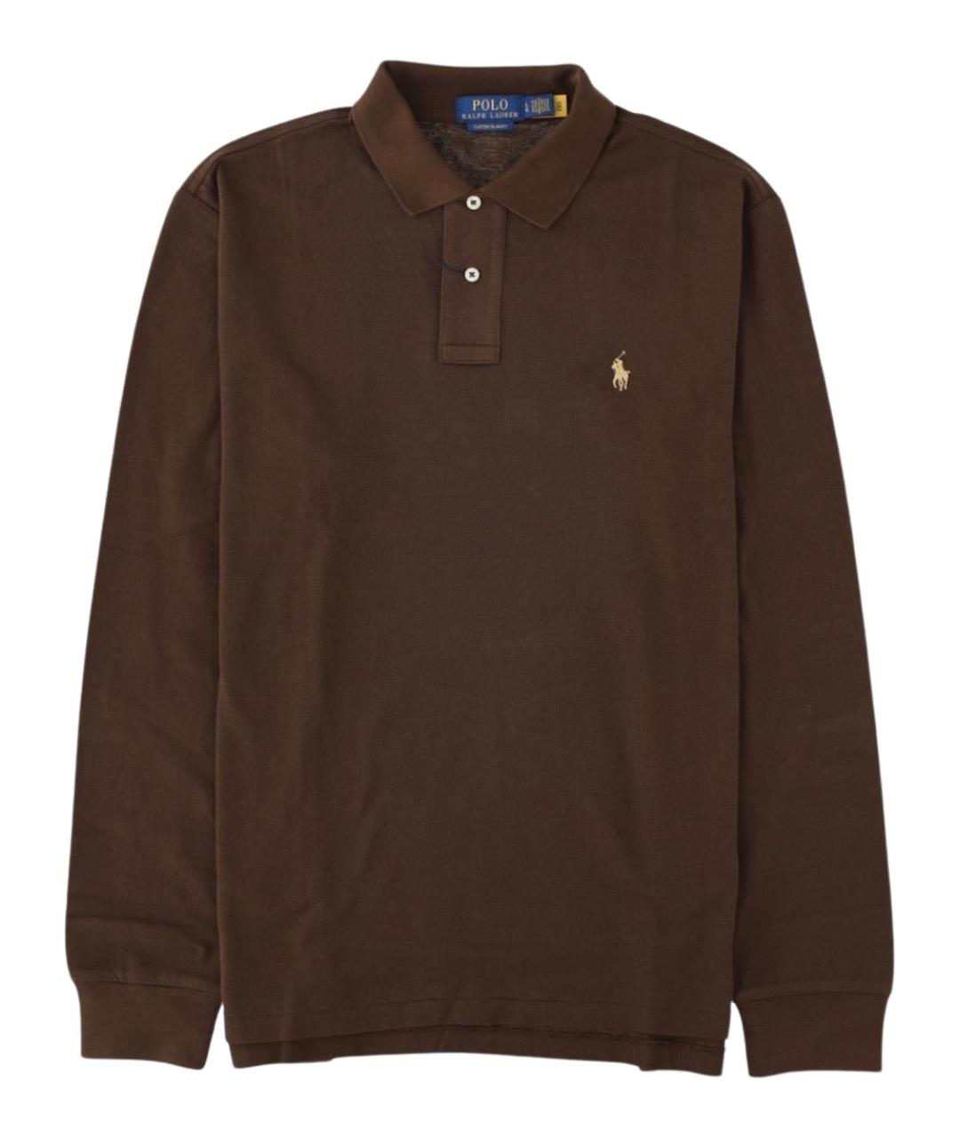 POLO RALPH LAUREN Коричневое хлопковое поло с длинным рукавом, фото 1