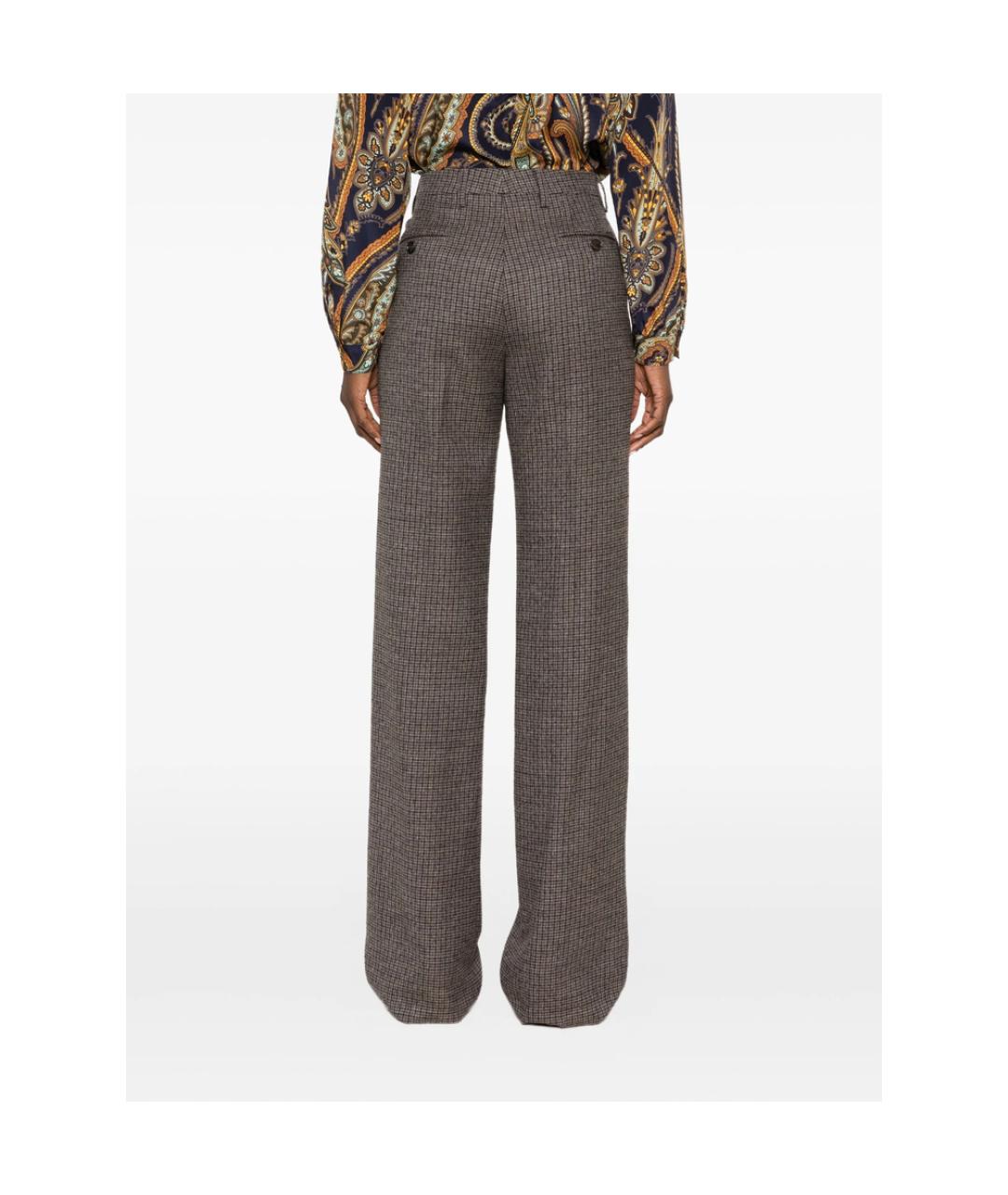 ETRO Коричневые шерстяные прямые брюки, фото 5