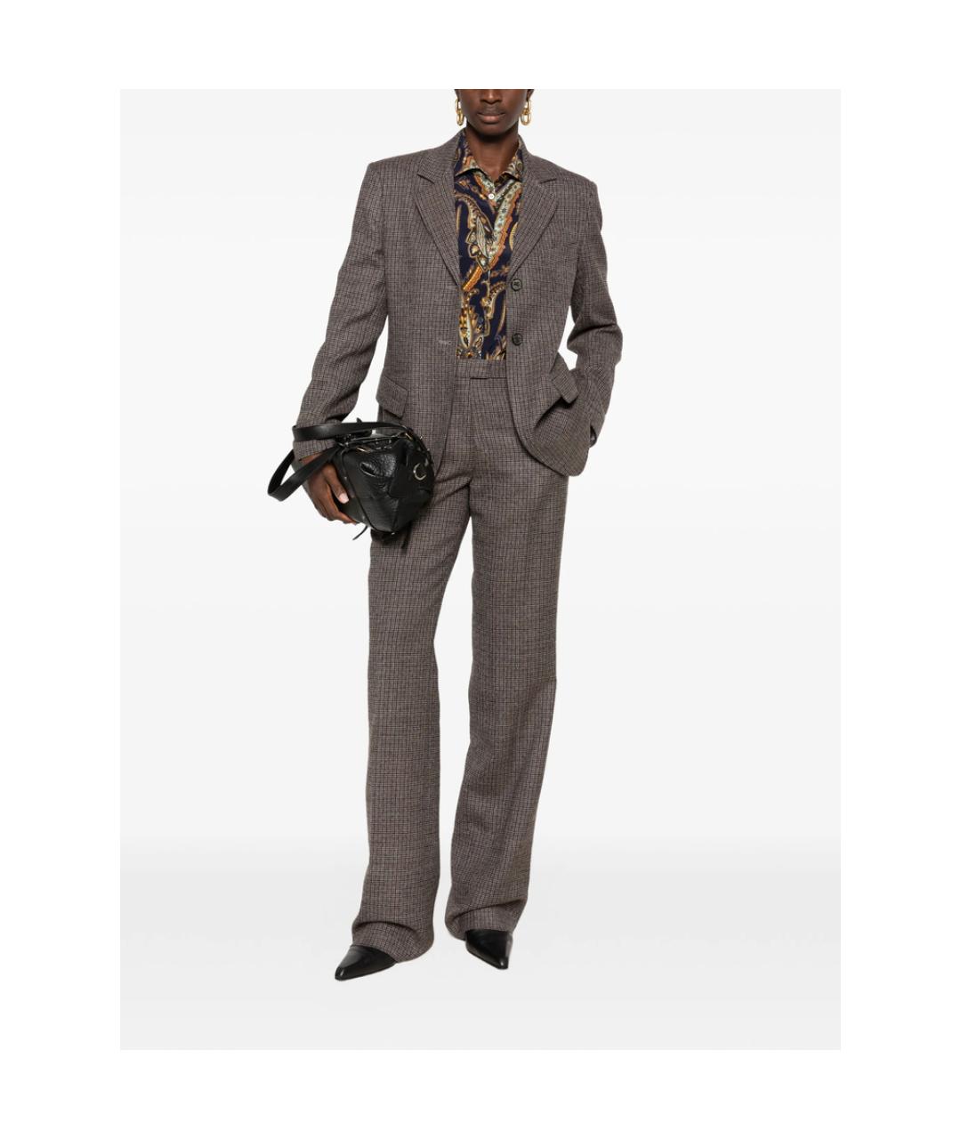 ETRO Коричневые шерстяные прямые брюки, фото 4