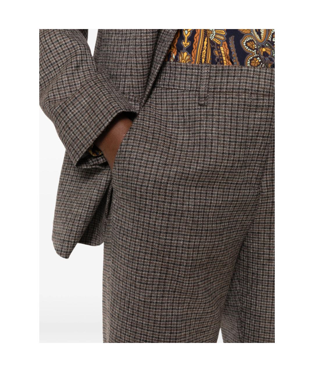 ETRO Коричневые шерстяные прямые брюки, фото 2