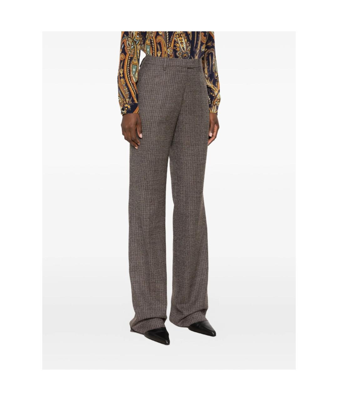 ETRO Коричневые шерстяные прямые брюки, фото 3