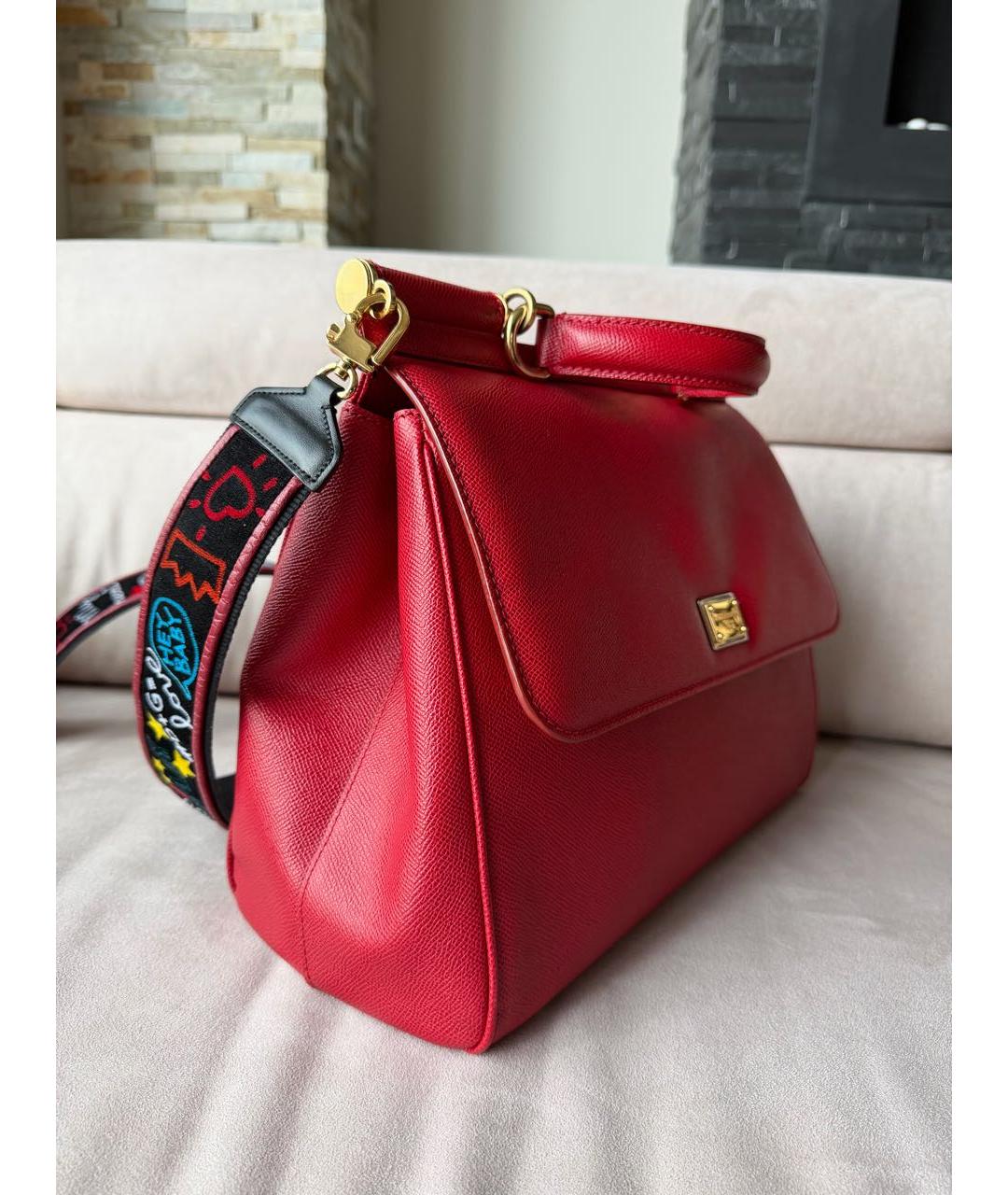 DOLCE&GABBANA Красная кожаная сумка с короткими ручками, фото 2