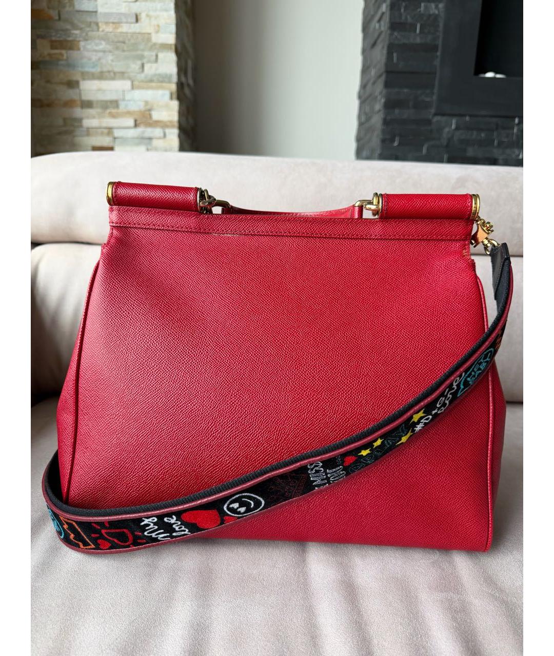 DOLCE&GABBANA Красная кожаная сумка с короткими ручками, фото 3