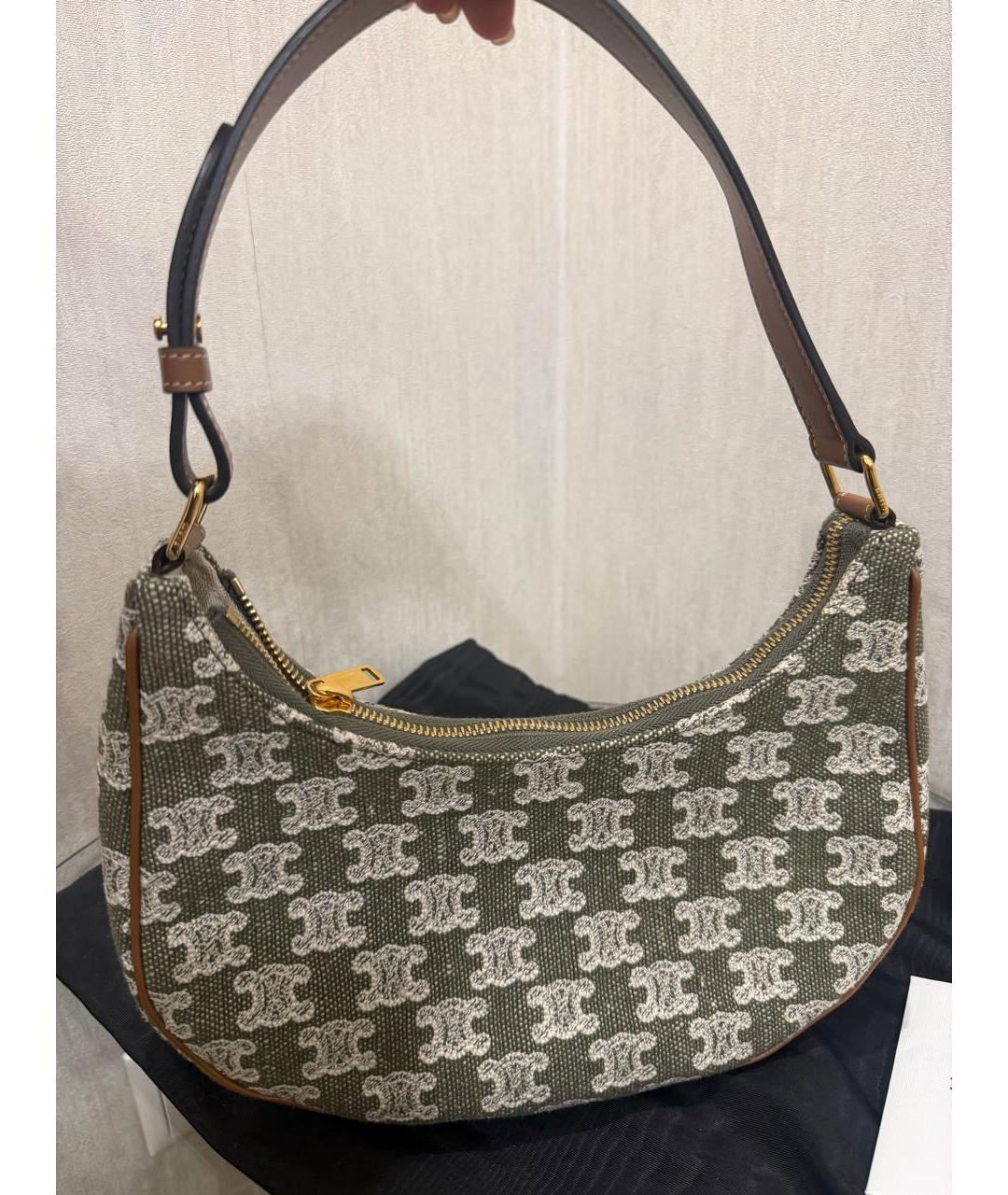 CELINE Хаки сумка с короткими ручками из канвы, фото 2