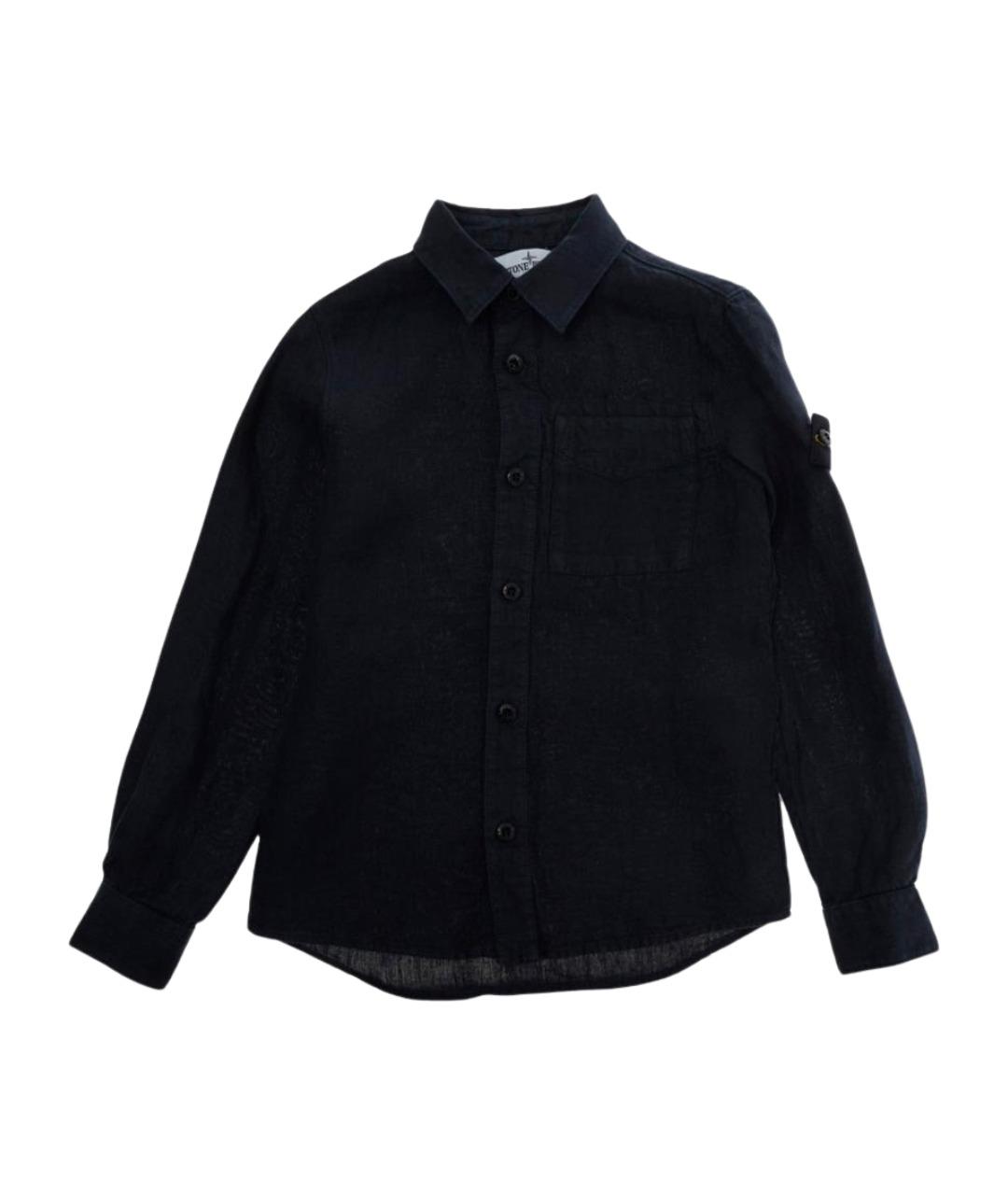 STONE ISLAND JUNIOR Темно-синяя льняная детская рубашка, фото 1