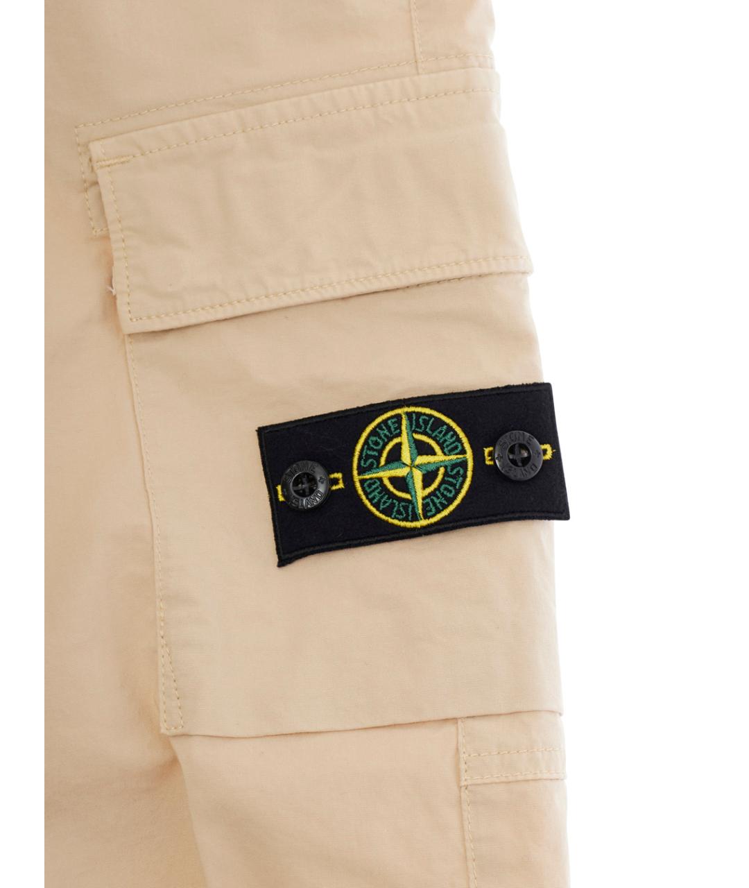 STONE ISLAND JUNIOR Бежевые хлопковые брюки и шорты, фото 3