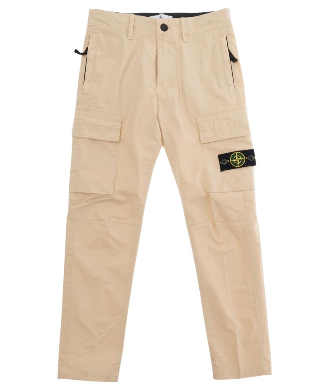 STONE ISLAND JUNIOR Бежевые хлопковые брюки и шорты, фото 1