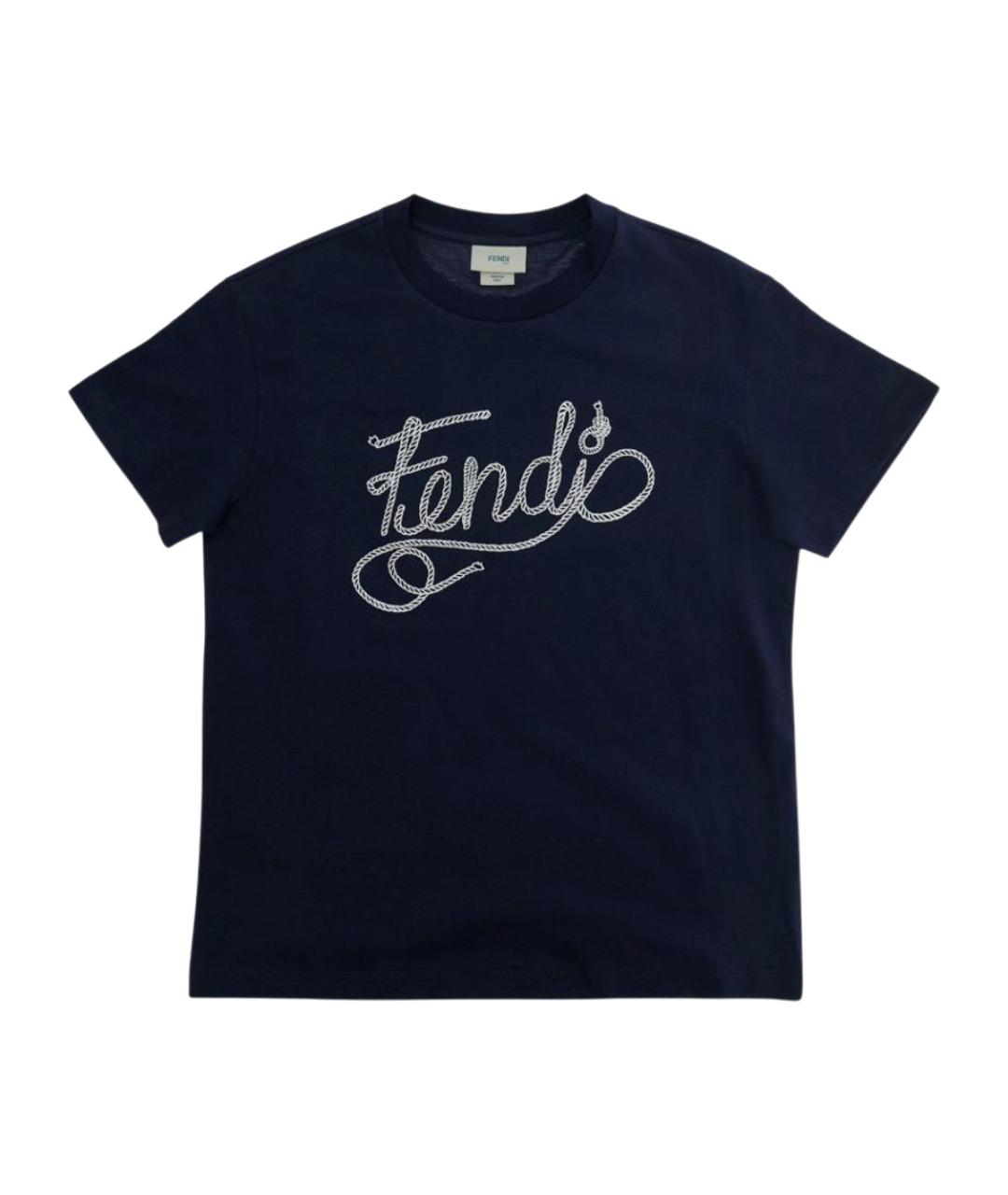 FENDI Темно-синяя хлопковая детская футболка, фото 1