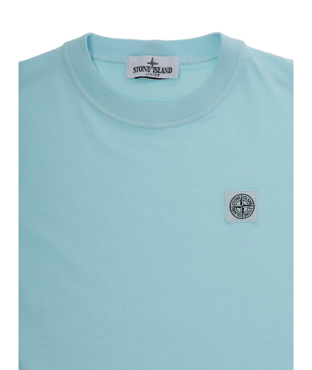 STONE ISLAND JUNIOR Голубая хлопковая детская футболка, фото 3