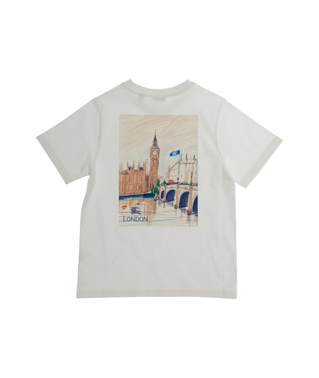 BURBERRY Белая хлопковая детская футболка, фото 2