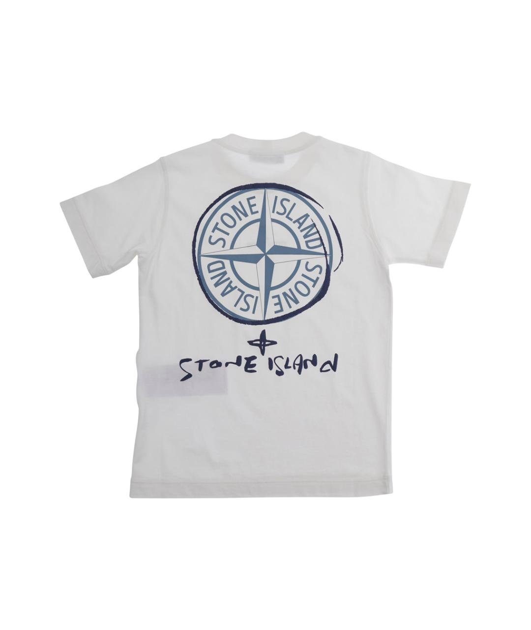 STONE ISLAND JUNIOR Белая хлопковая детская футболка, фото 2