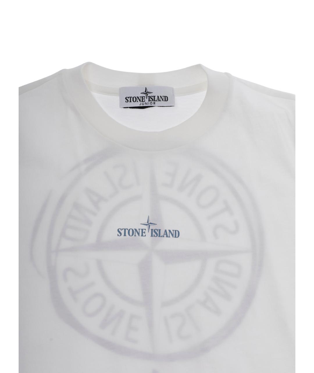 STONE ISLAND JUNIOR Белая хлопковая детская футболка, фото 3