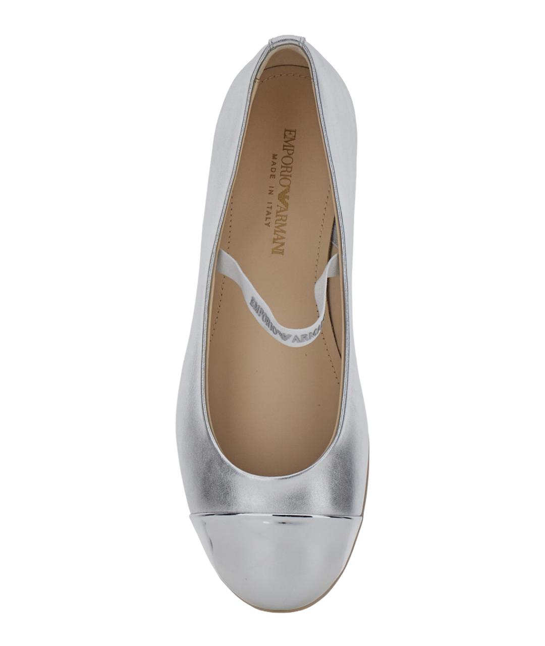 EMPORIO ARMANI Серебряные кожаные балетки, фото 4