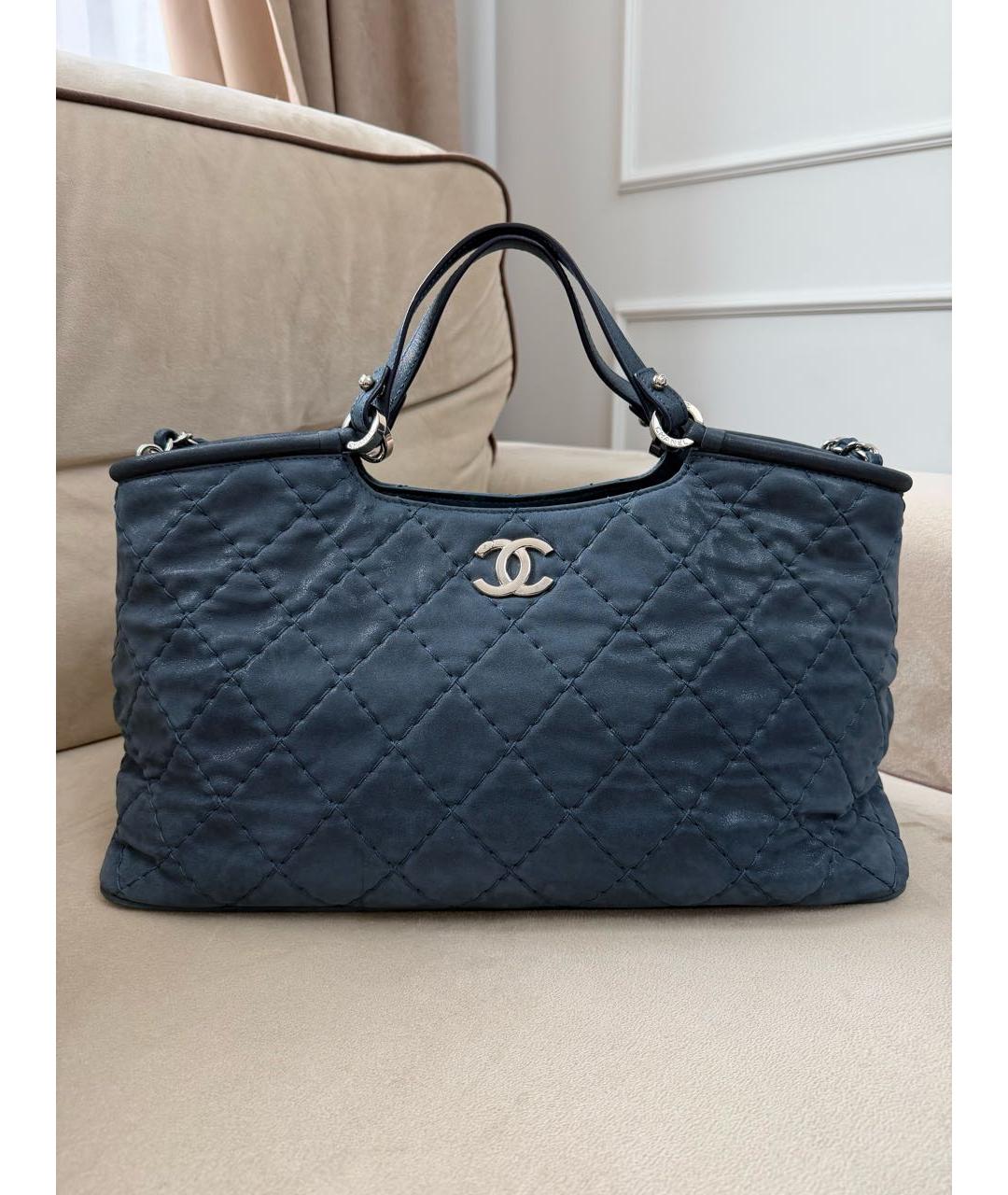 CHANEL Синяя кожаная сумка тоут, фото 9