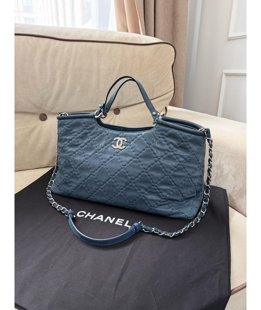 CHANEL Синяя кожаная сумка тоут, фото 2