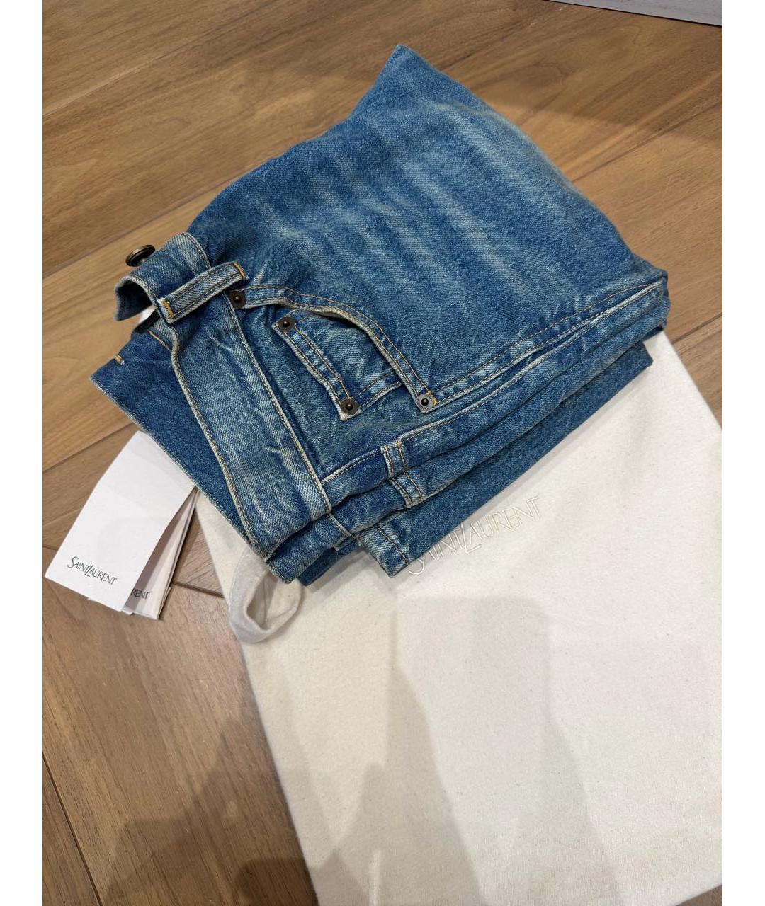 SAINT LAURENT Синие хлопковые прямые джинсы, фото 6