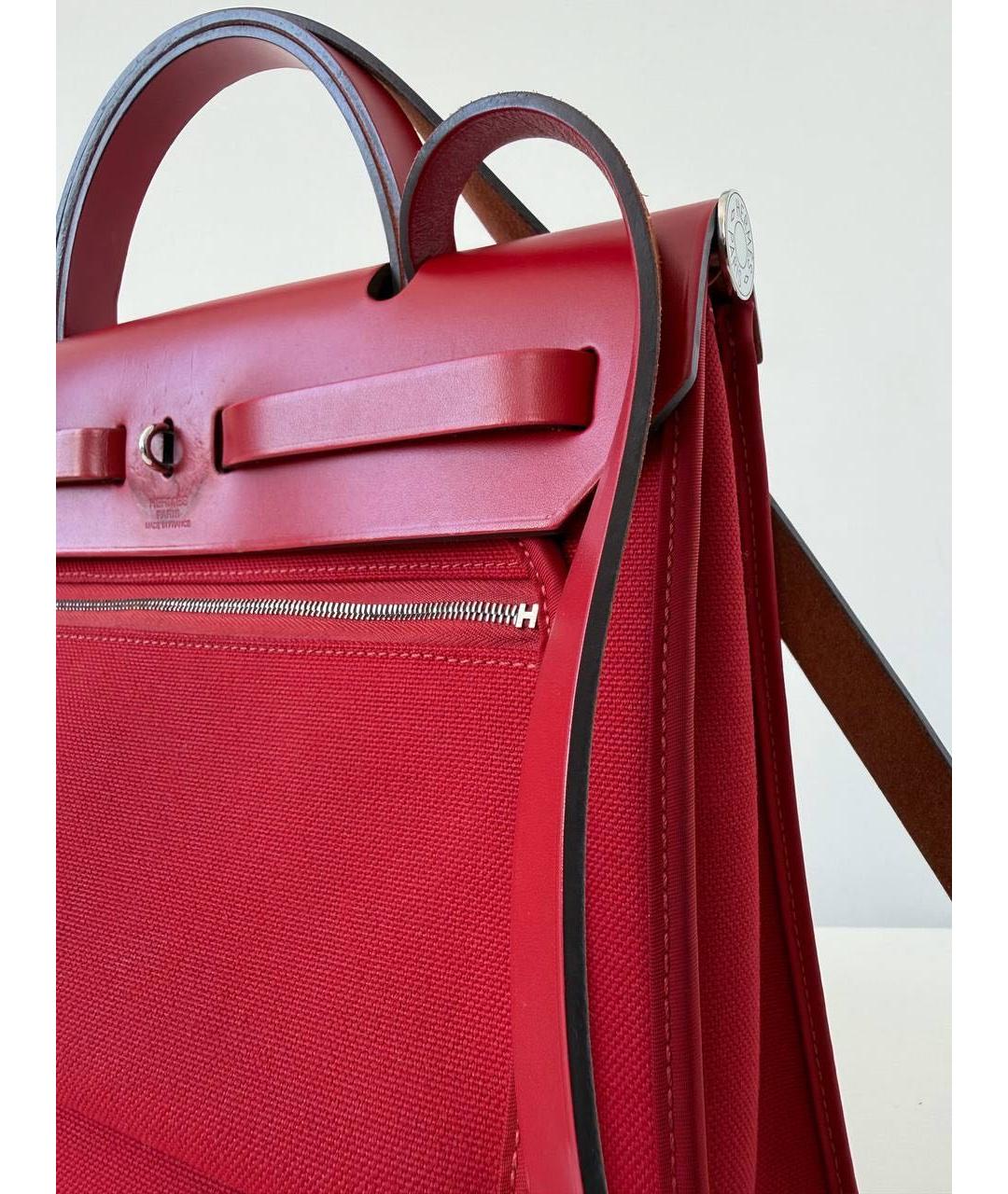 HERMES Красная сумка через плечо из канвы, фото 5