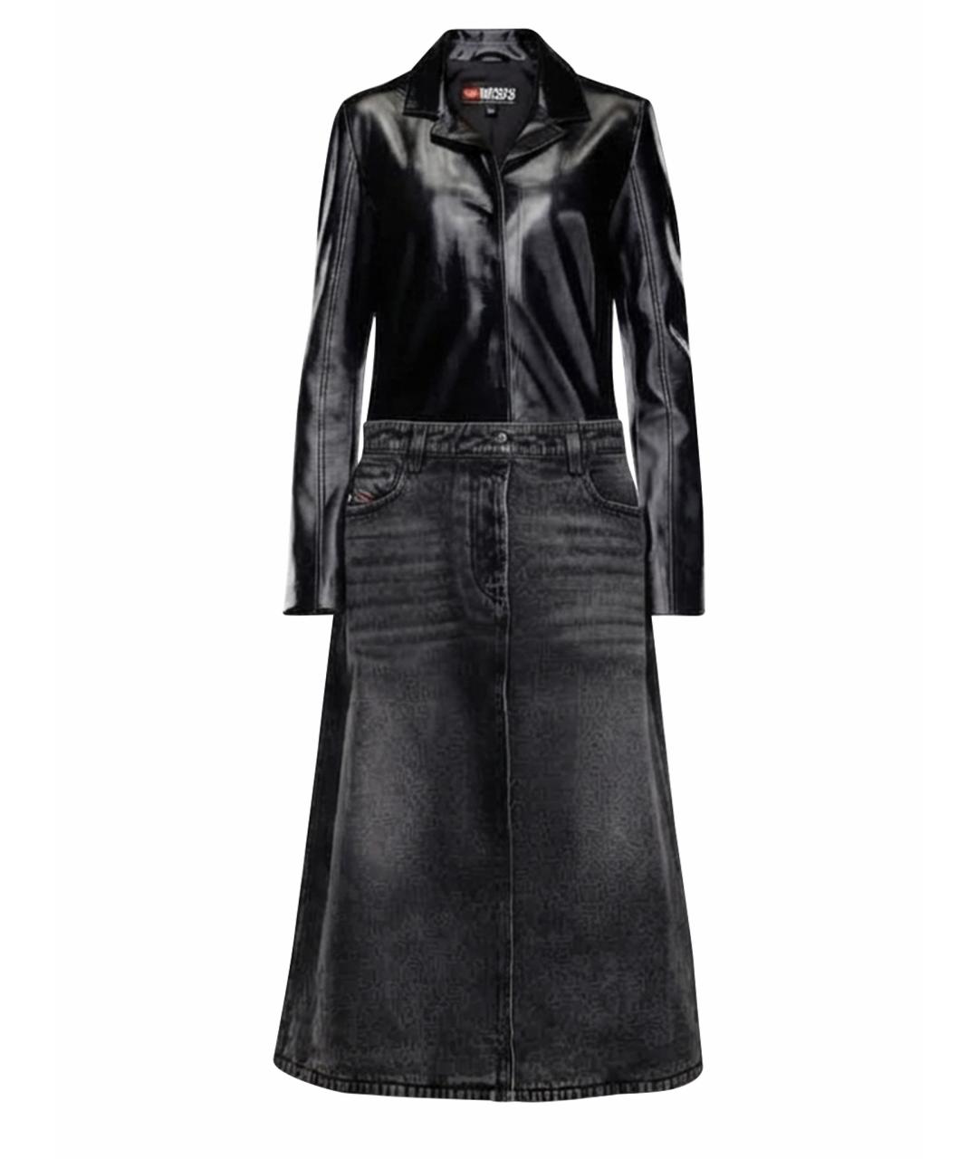DIESEL Черное кожаное пальто, фото 1