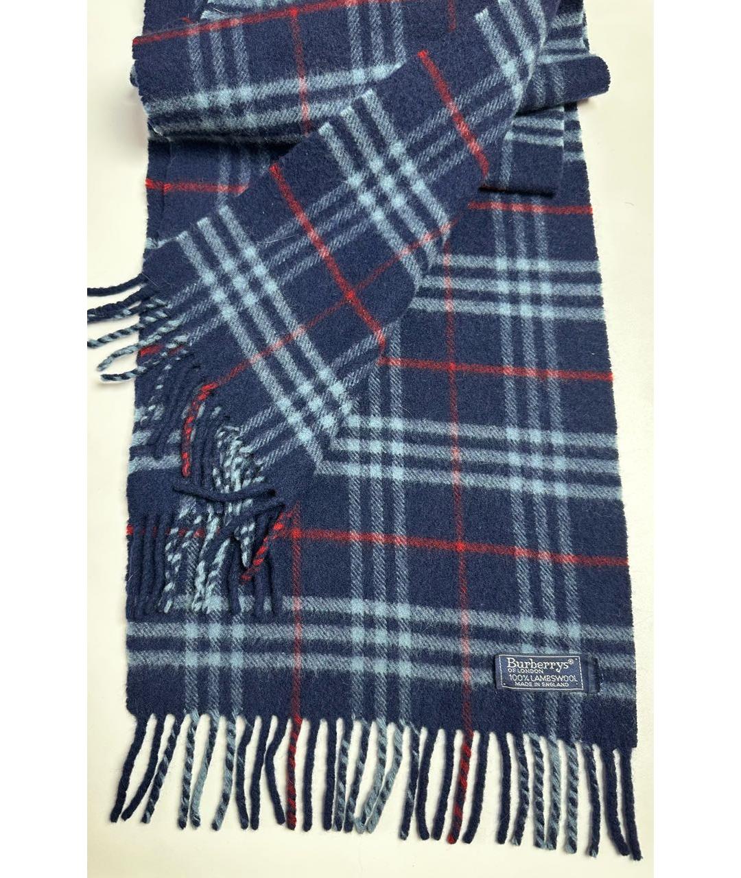 BURBERRY Темно-синий шерстяной шарф, фото 4