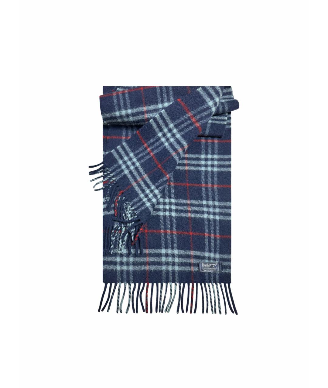 BURBERRY Темно-синий шерстяной шарф, фото 1