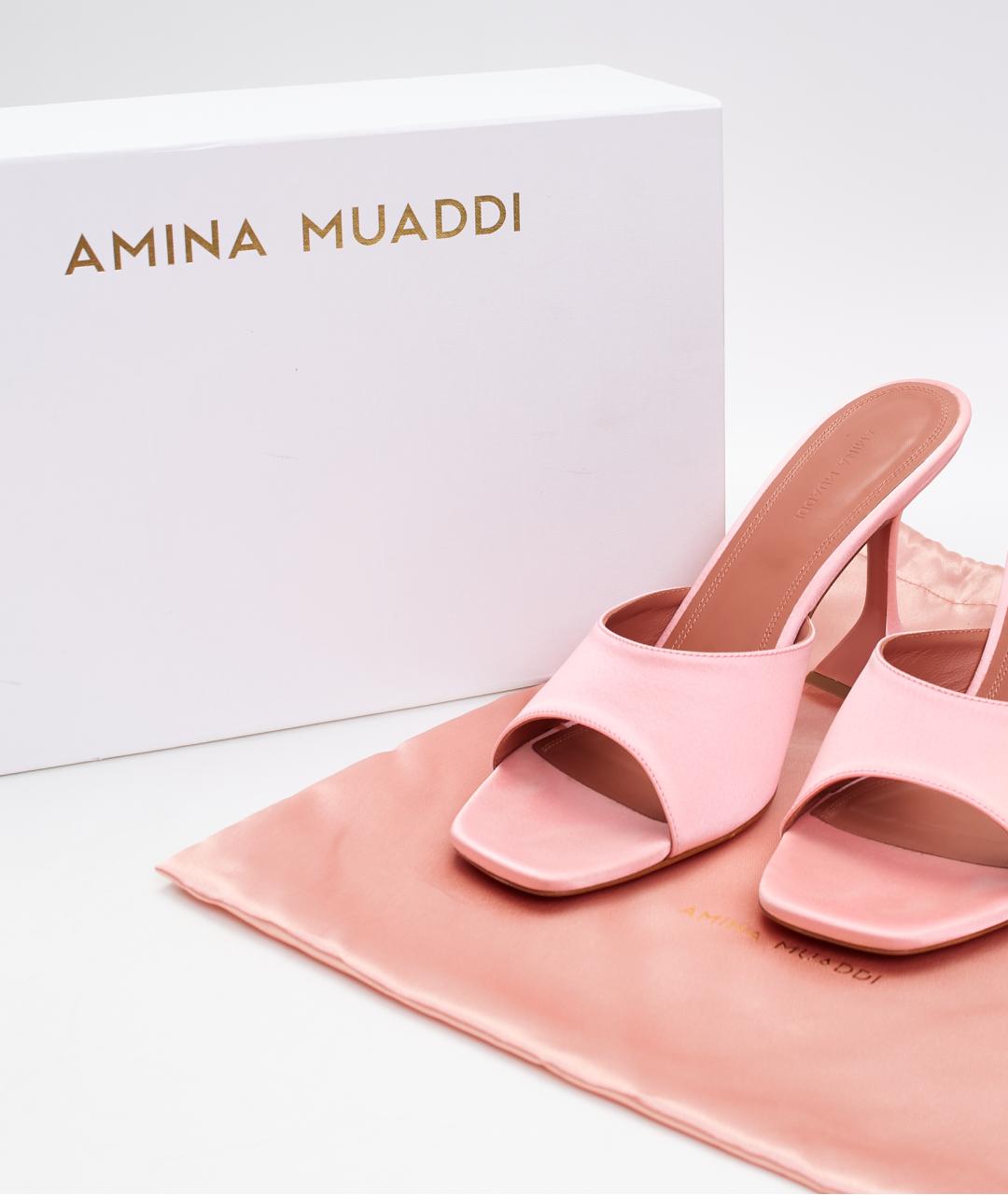 Amina Muaddi Розовые текстильные мюли, фото 7
