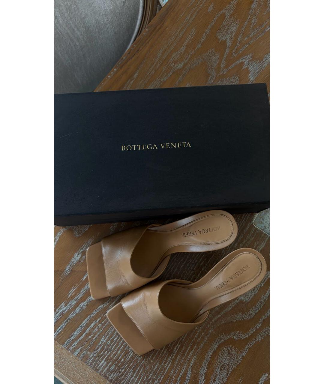 BOTTEGA VENETA Бежевые кожаные мюли, фото 7