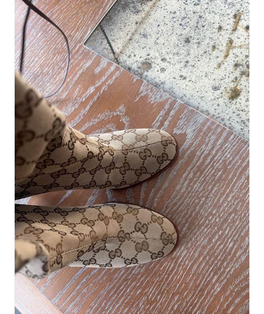 GUCCI Бежевые текстильные ботфорты, фото 3