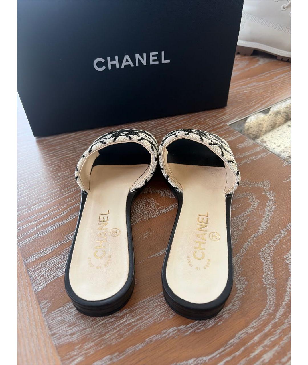 CHANEL Черные кожаные шлепанцы, фото 4
