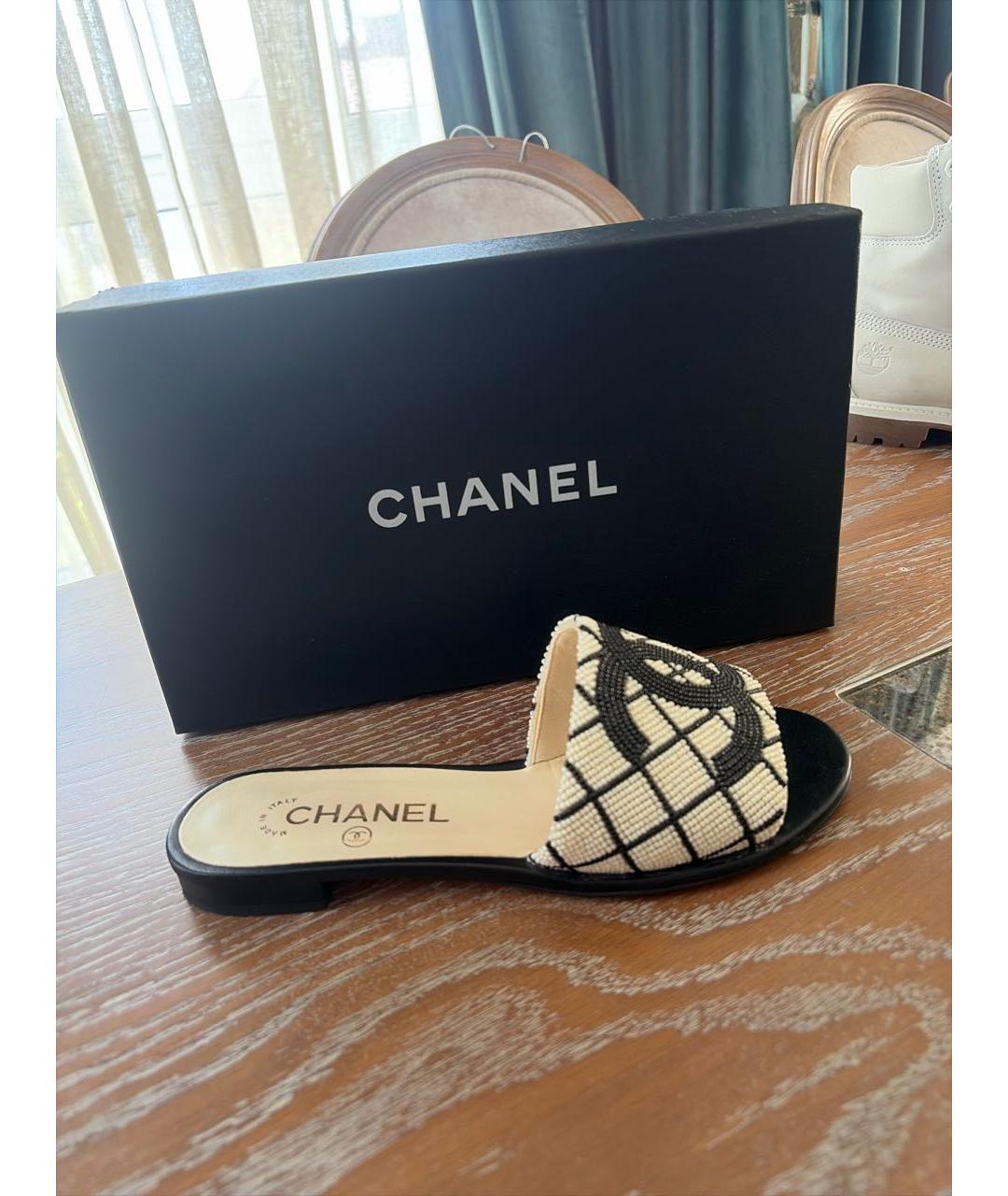 CHANEL Черные кожаные шлепанцы, фото 6