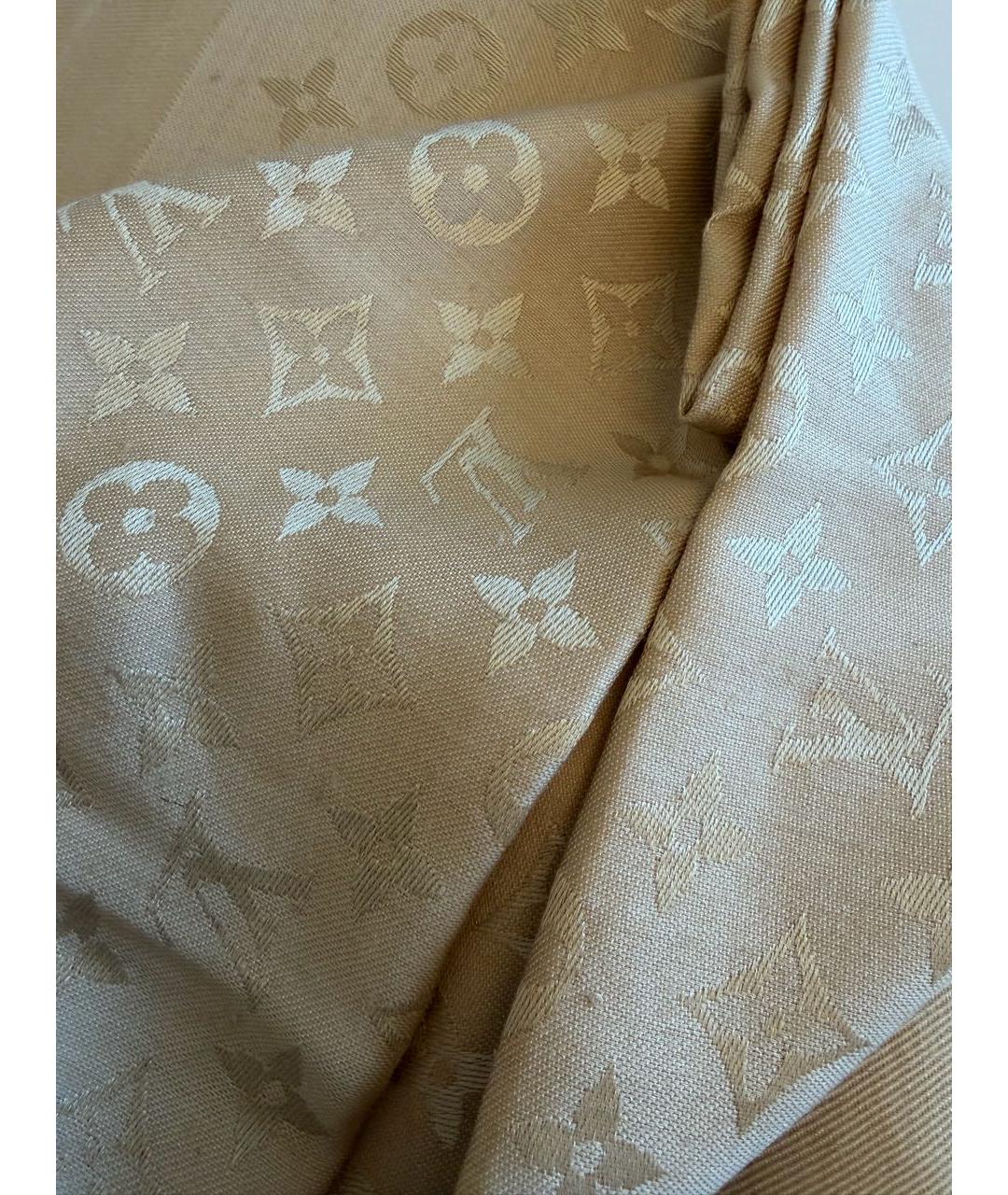 LOUIS VUITTON Бежевый шелковый платок, фото 4