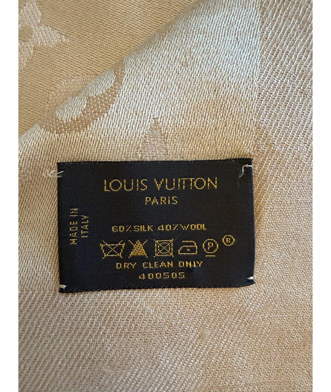 LOUIS VUITTON Бежевый шелковый платок, фото 3