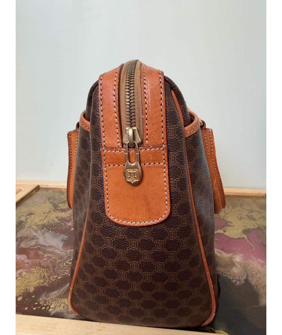 CELINE Коричневая сумка с короткими ручками из канвы, фото 2