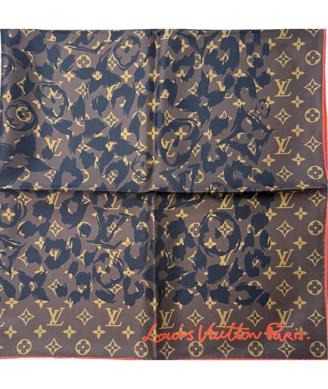 LOUIS VUITTON Коричневый шелковый платок, фото 7