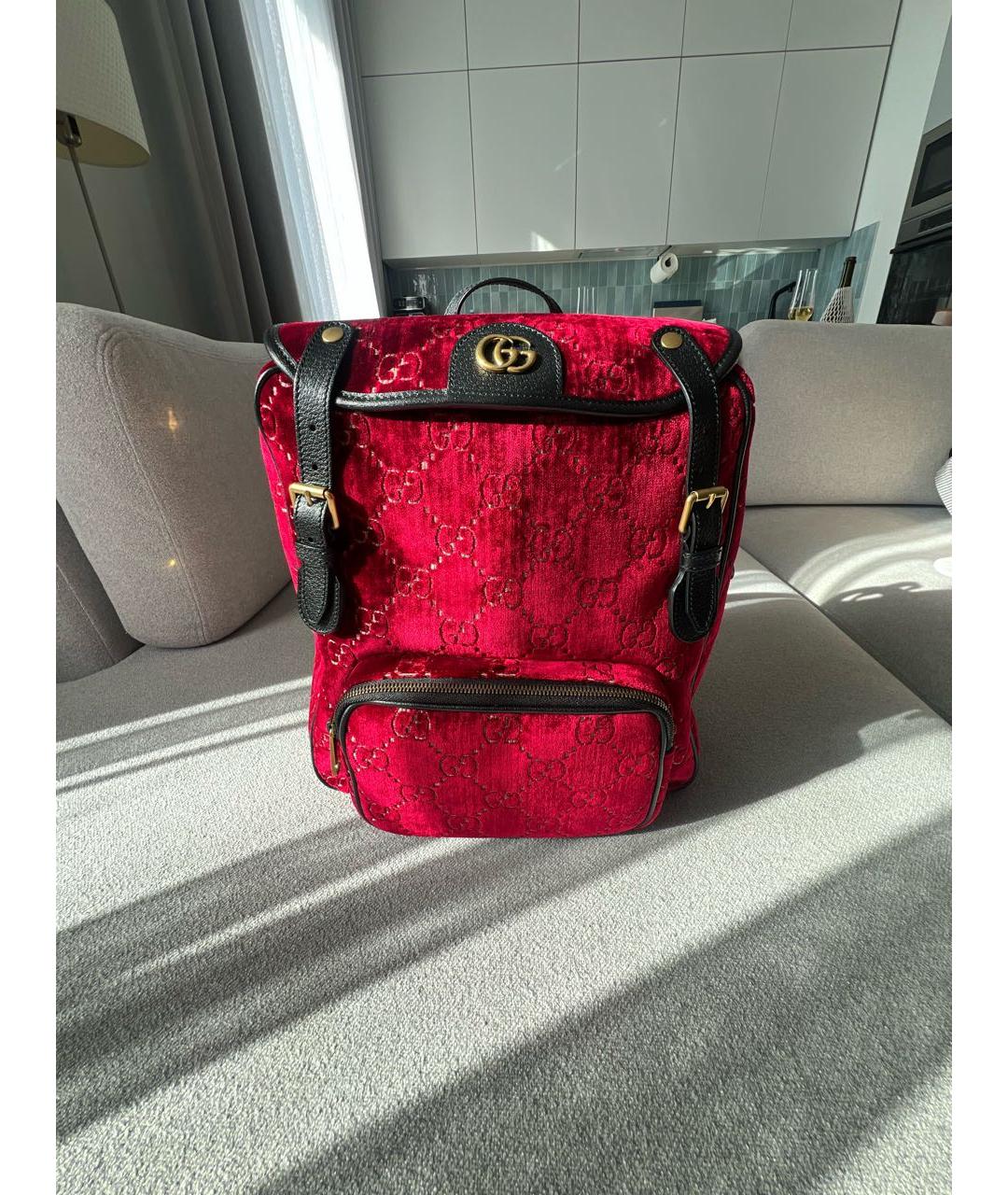 GUCCI Бордовый бархатный рюкзак, фото 9