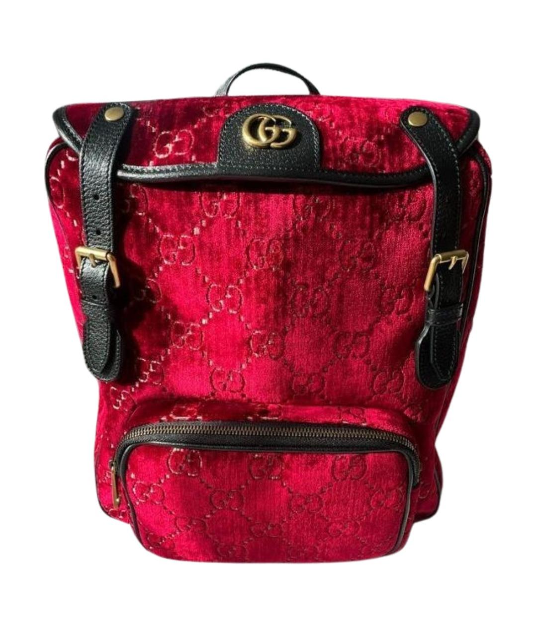 GUCCI Бордовый бархатный рюкзак, фото 1