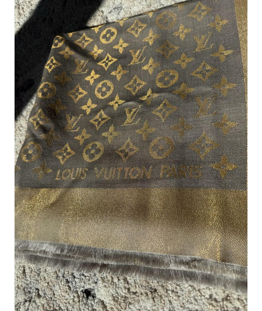 LOUIS VUITTON Серебряный шелковый платок, фото 2